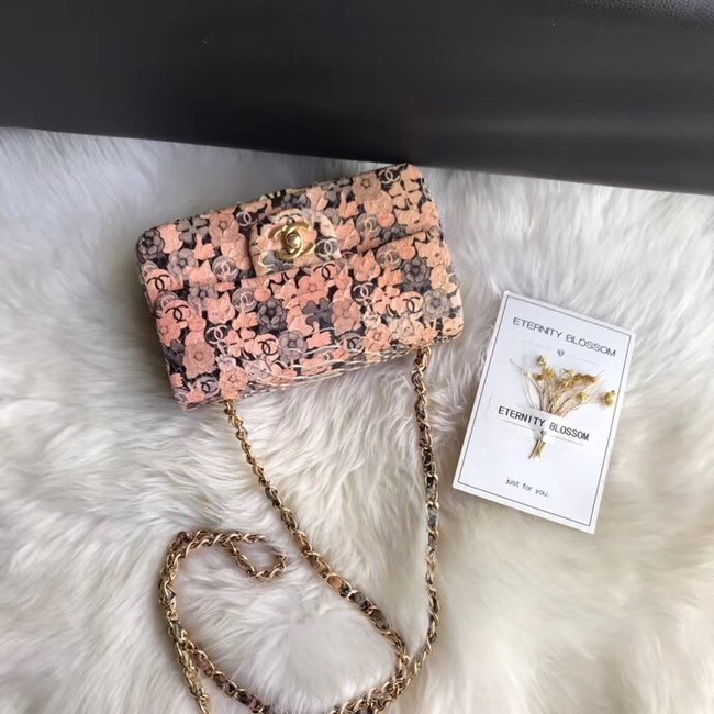 Chanel Mini Flap Bag Python & Gold-Tone Metal B69900 pink 