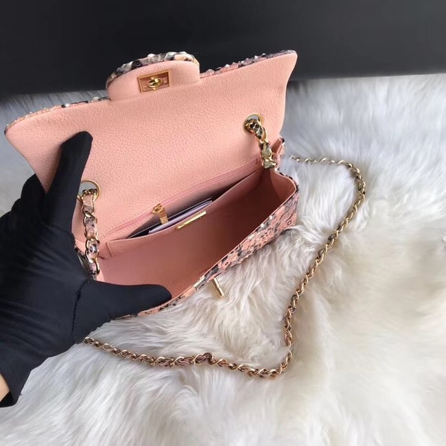 Chanel Mini Flap Bag Python & Gold-Tone Metal B69900 pink 