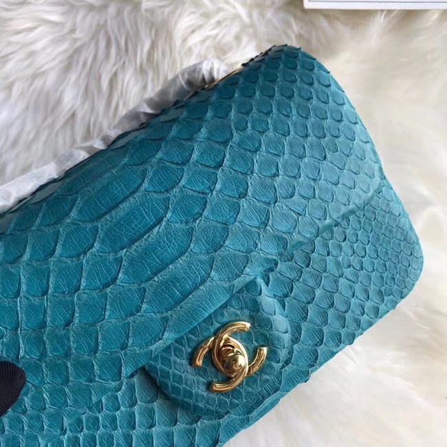 Chanel Mini Flap Bag Python & Gold-Tone Metal A69900 blue 