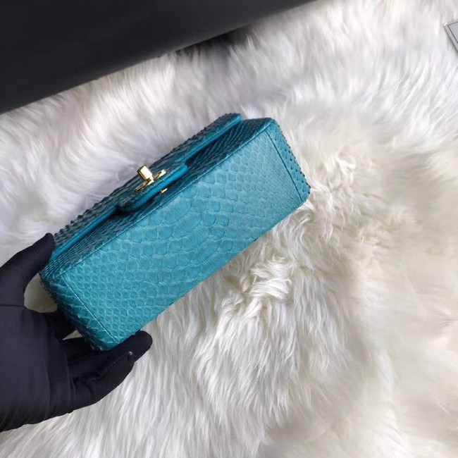 Chanel Mini Flap Bag Python & Gold-Tone Metal A69900 blue 