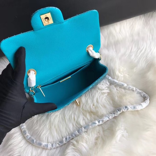 Chanel Mini Flap Bag Python & Gold-Tone Metal A69900 blue 
