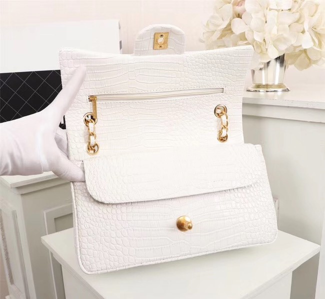 Chanel Classic Handbag Alligator & Gold-Tone Metal A01112 white 
