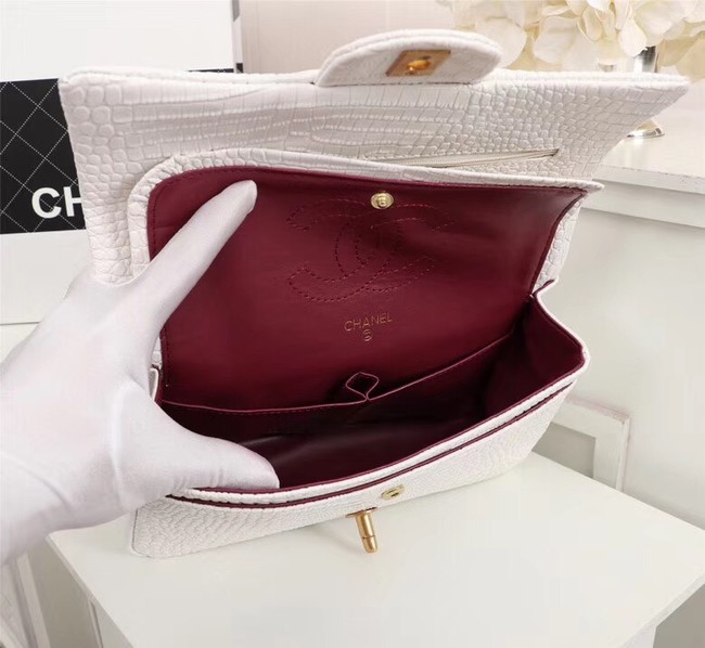Chanel Classic Handbag Alligator & Gold-Tone Metal A01112 white 