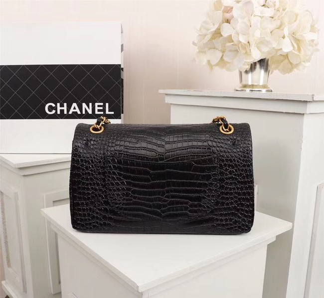 Chanel Classic Handbag Alligator & Gold-Tone Metal A01112 black 