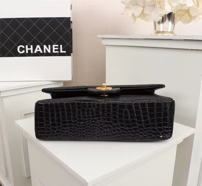 Chanel Classic Handbag Alligator & Gold-Tone Metal A01112 black 