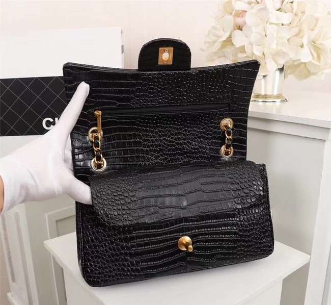 Chanel Classic Handbag Alligator & Gold-Tone Metal A01112 black 
