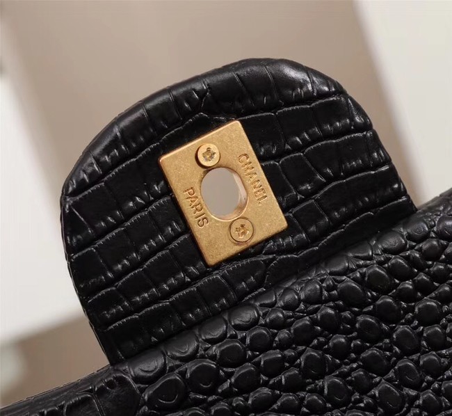 Chanel Classic Handbag Alligator & Gold-Tone Metal A01112 black 