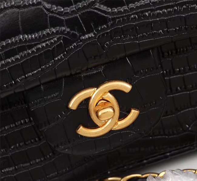 Chanel Classic Handbag Alligator & Gold-Tone Metal A01112 black 