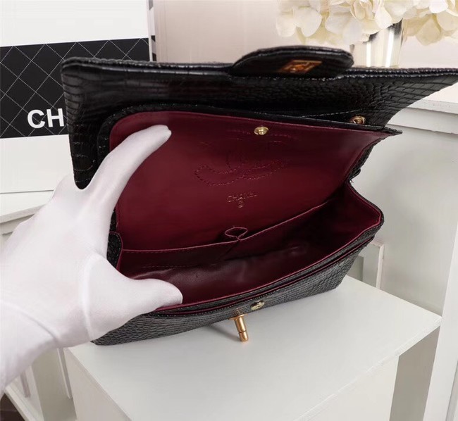 Chanel Classic Handbag Alligator & Gold-Tone Metal A01112 black 