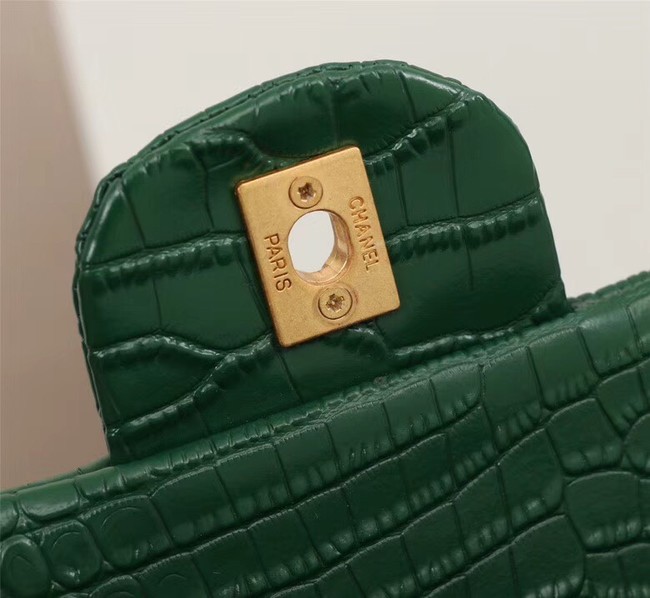 Chanel Classic Handbag Alligator & Gold-Tone Metal A01112 green 