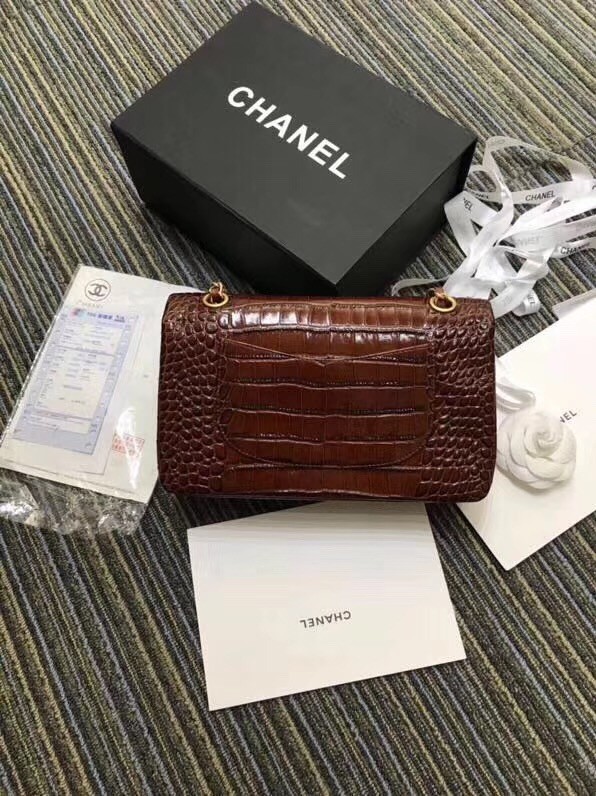 Chanel Classic Handbag Original Alligator & Gold-Tone Metal A01112 Burgundy 