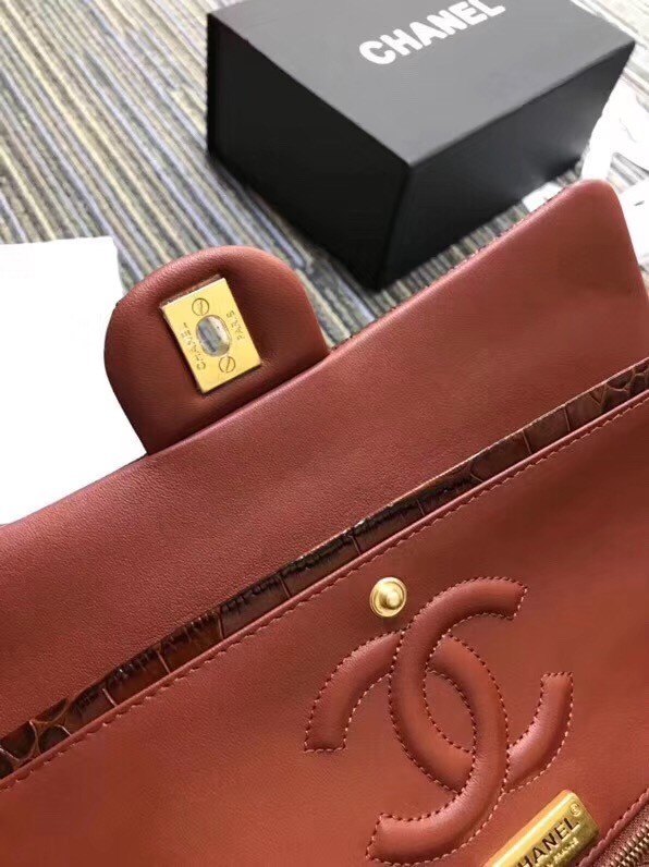 Chanel Classic Handbag Original Alligator & Gold-Tone Metal A01112 Burgundy 