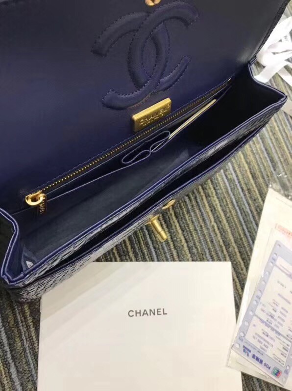 Chanel Classic Handbag Original Alligator & Gold-Tone Metal A01112 dark blue 