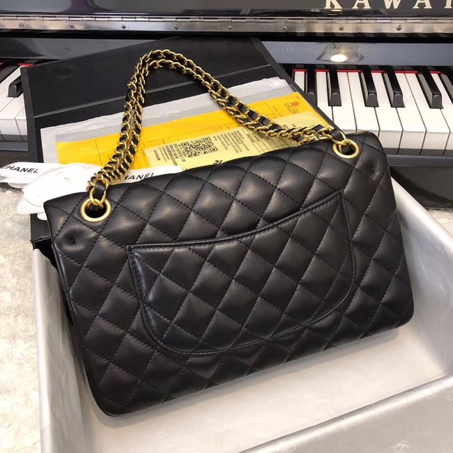 CHANEL Classic Handbag Lambskin Gold-Tone & Ruthenium-Finish Metal A01112 Black 