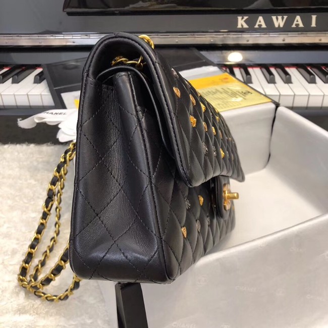 CHANEL Classic Handbag Lambskin Gold-Tone & Ruthenium-Finish Metal A01112 Black 