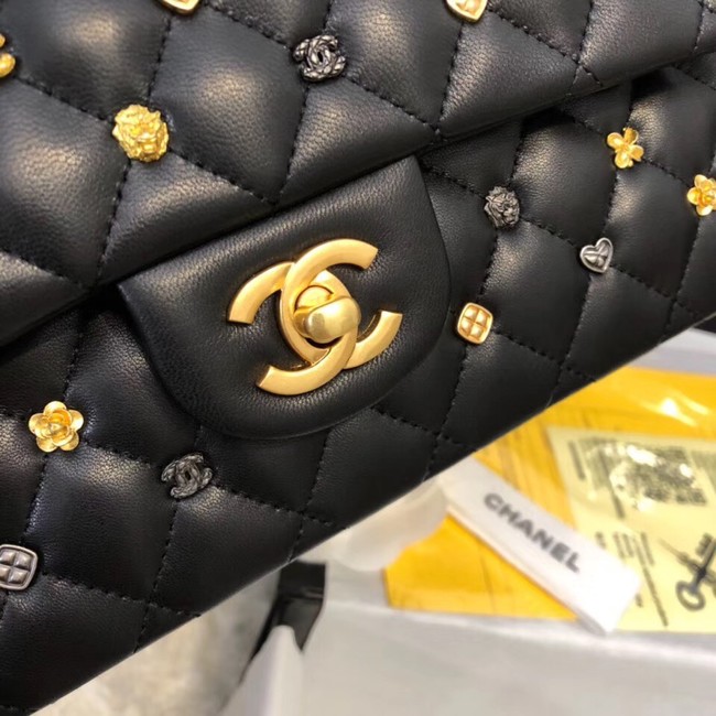 CHANEL Classic Handbag Lambskin Gold-Tone & Ruthenium-Finish Metal A01112 Black 