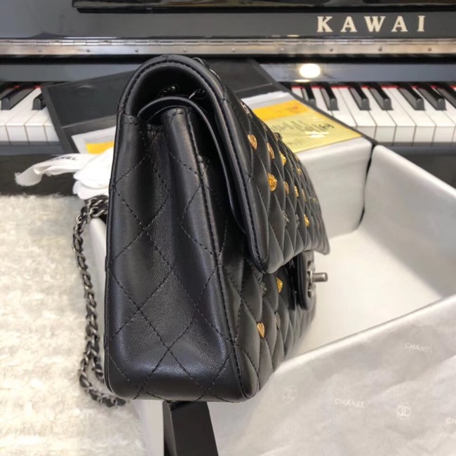 CHANEL Classic Handbag Lambskin Silver-Tone & Ruthenium-Finish Metal A01112 Black 