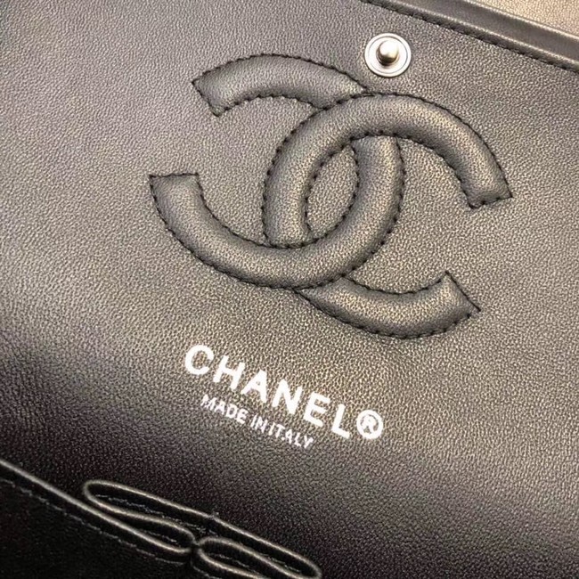 CHANEL Classic Handbag Lambskin Silver-Tone & Ruthenium-Finish Metal A01112 Black 