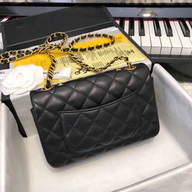 CHANEL Classic Handbag Lambskin Gold-Tone & Ruthenium-Finish Metal A01116 Black 