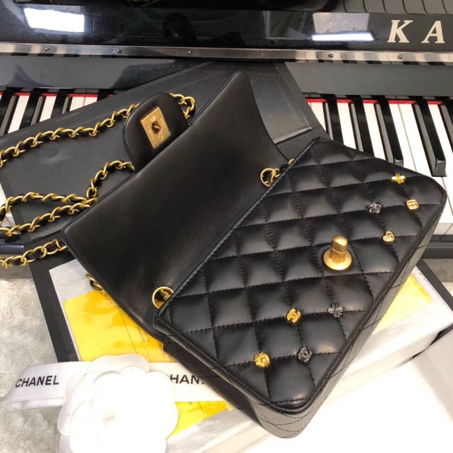CHANEL Classic Handbag Lambskin Gold-Tone & Ruthenium-Finish Metal A01116 Black 