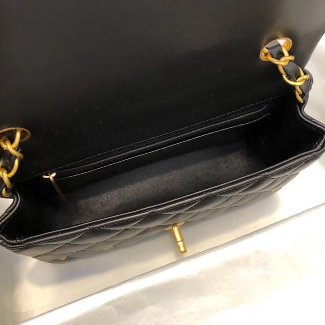 CHANEL Classic Handbag Lambskin Gold-Tone & Ruthenium-Finish Metal A01116 Black 