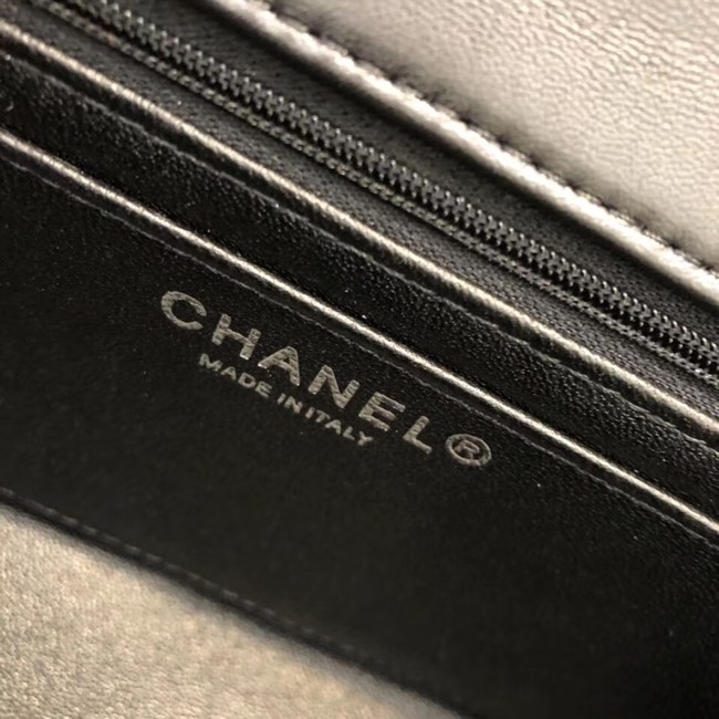 CHANEL Classic Handbag Lambskin Silver-Tone & Ruthenium-Finish Metal A01116 Black 