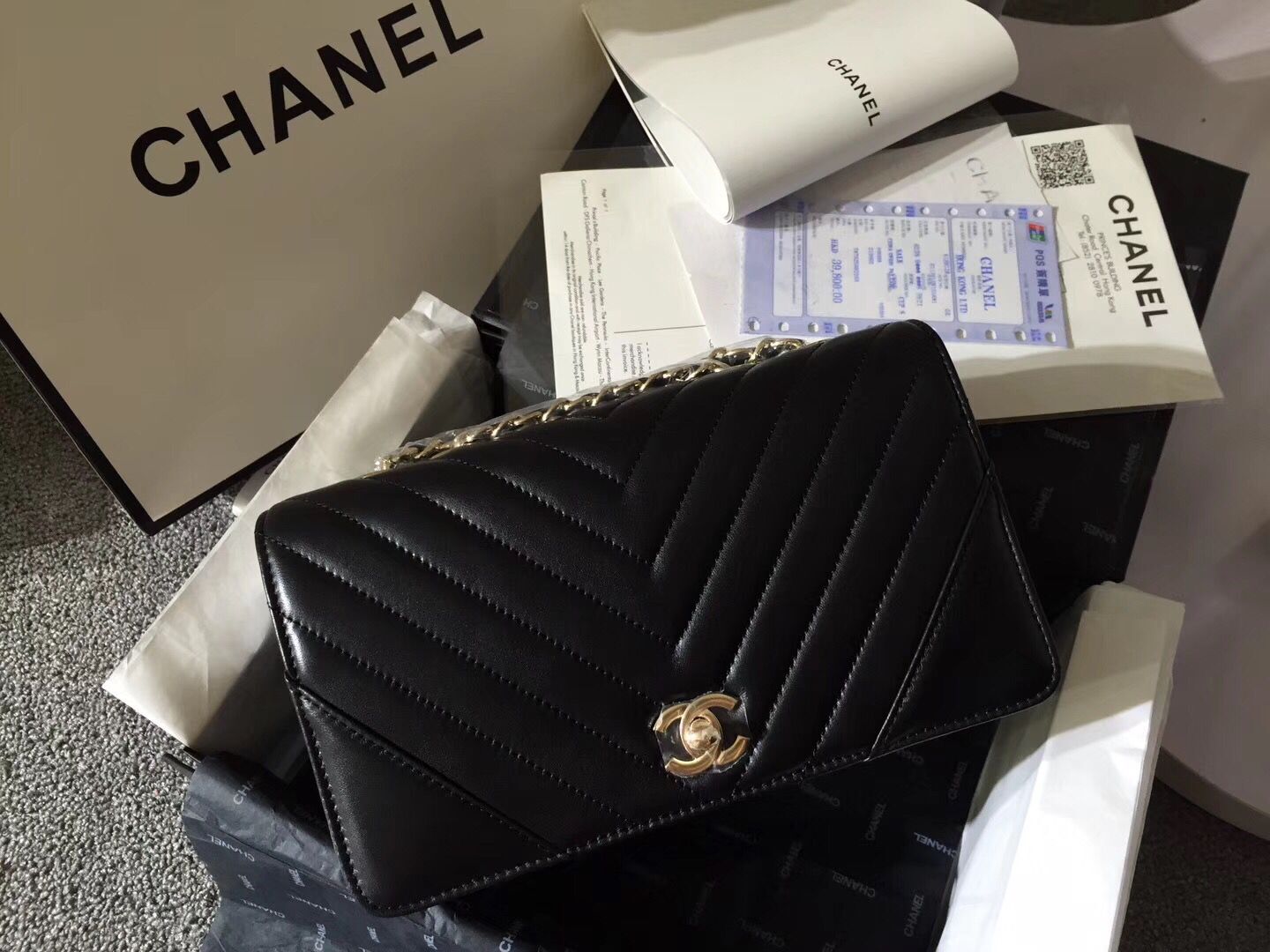 CHANEL Flap Bag Calfskin & Gold-Tone Metal A91588 black