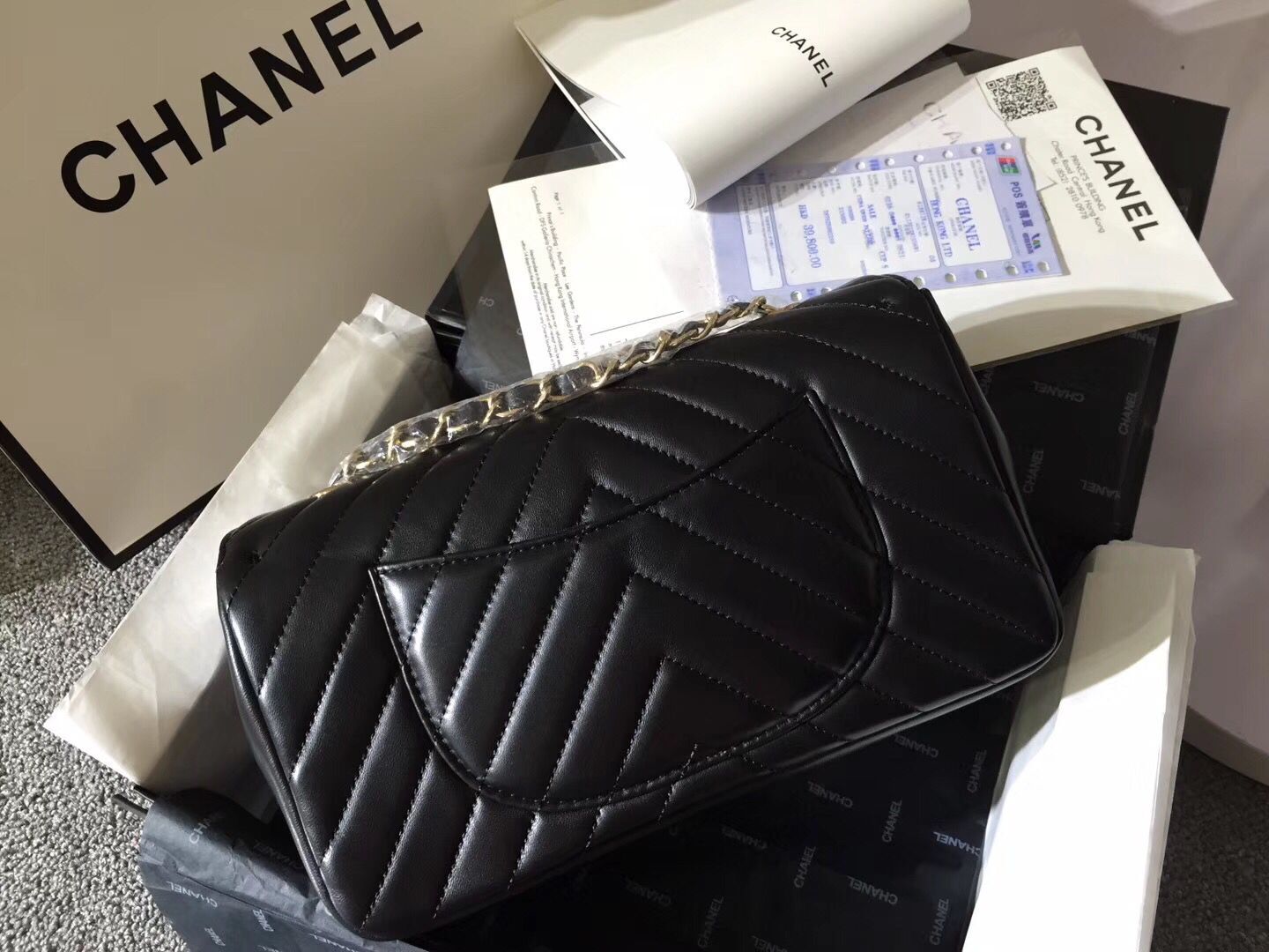 CHANEL Flap Bag Calfskin & Gold-Tone Metal A91588 black 