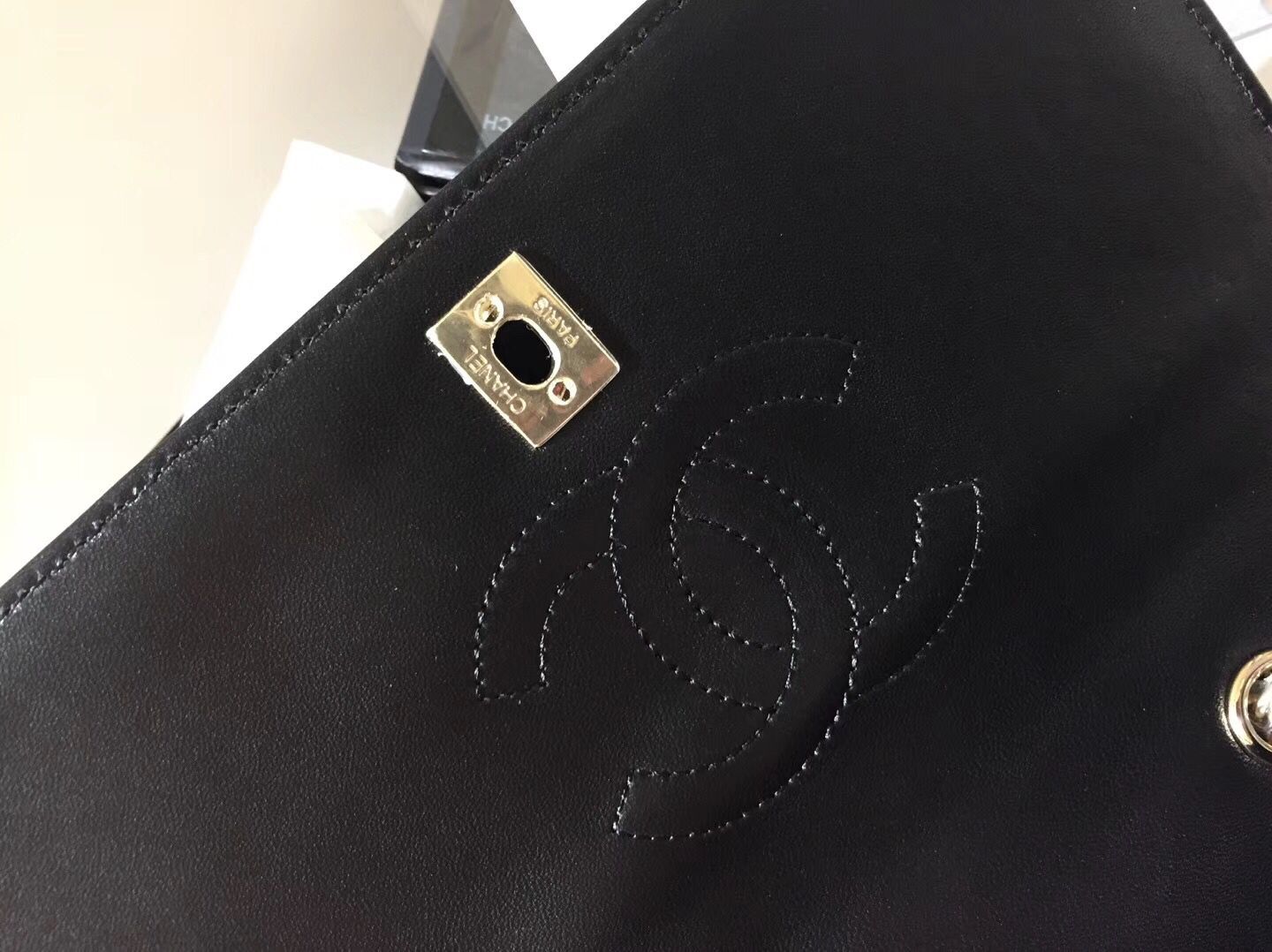 CHANEL Flap Bag Calfskin & Gold-Tone Metal A91588 black 