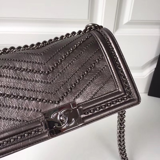 BOY CHANEL Handbag Crumpled Calfskin & Silver-Tone Metal A67086 brown 