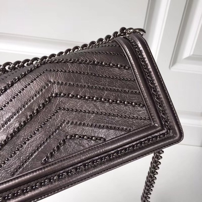 BOY CHANEL Handbag Crumpled Calfskin & Silver-Tone Metal A67086 brown 