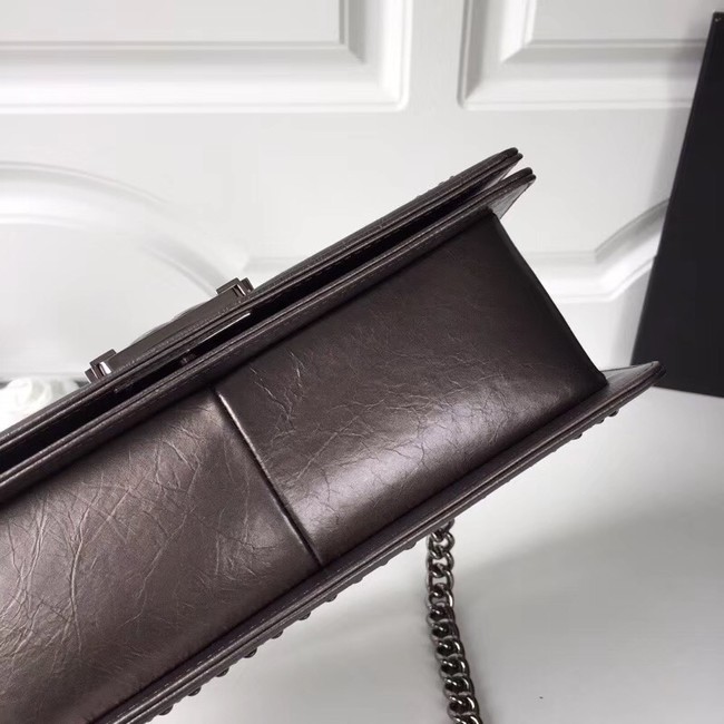 BOY CHANEL Handbag Crumpled Calfskin & Silver-Tone Metal A67086 brown 