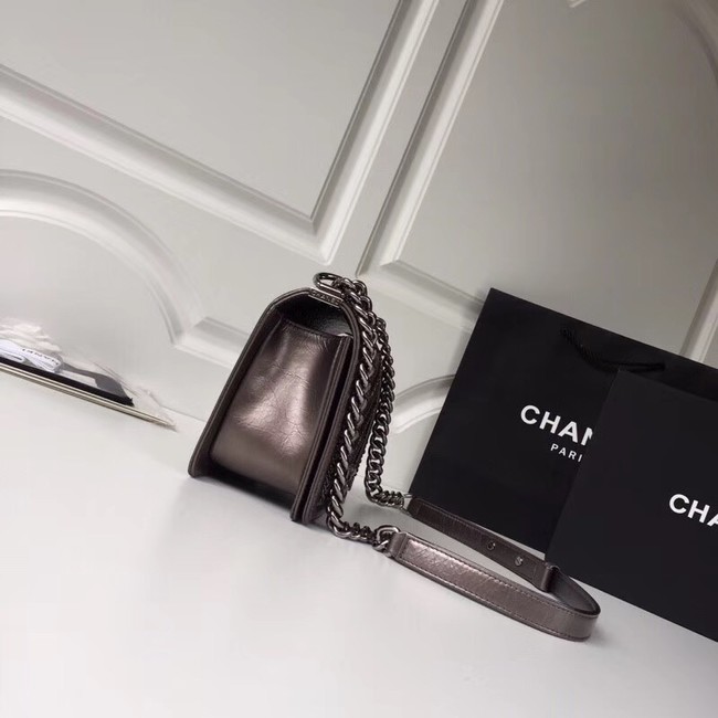 BOY CHANEL Handbag Crumpled Calfskin & Silver-Tone Metal A67086 brown 