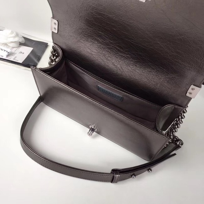BOY CHANEL Handbag Crumpled Calfskin & Silver-Tone Metal A67086 brown 