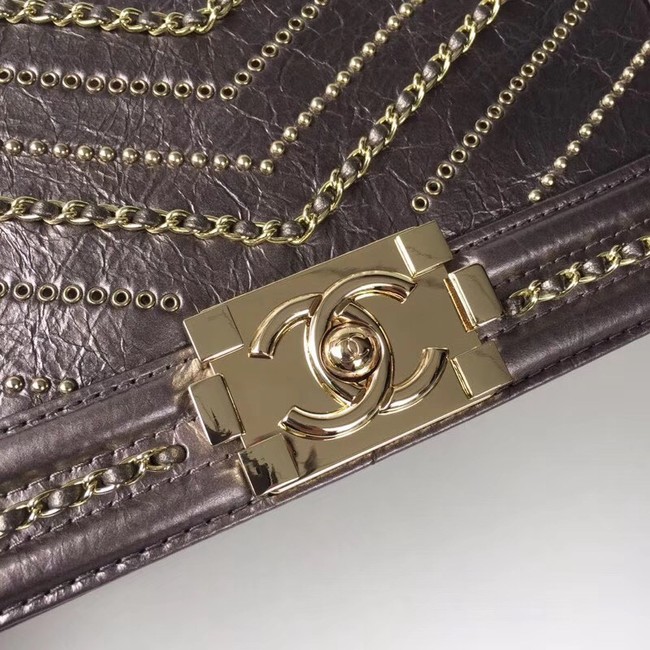 BOY CHANEL Handbag Crumpled Calfskin & Gold-Tone Metal A67086 brown 