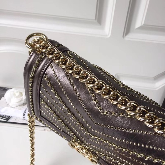BOY CHANEL Handbag Crumpled Calfskin & Gold-Tone Metal A67086 brown 