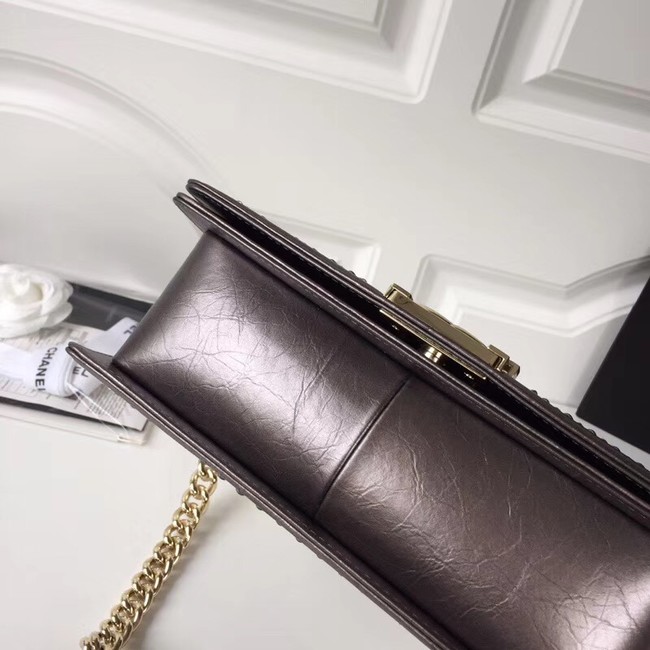 BOY CHANEL Handbag Crumpled Calfskin & Gold-Tone Metal A67086 brown 