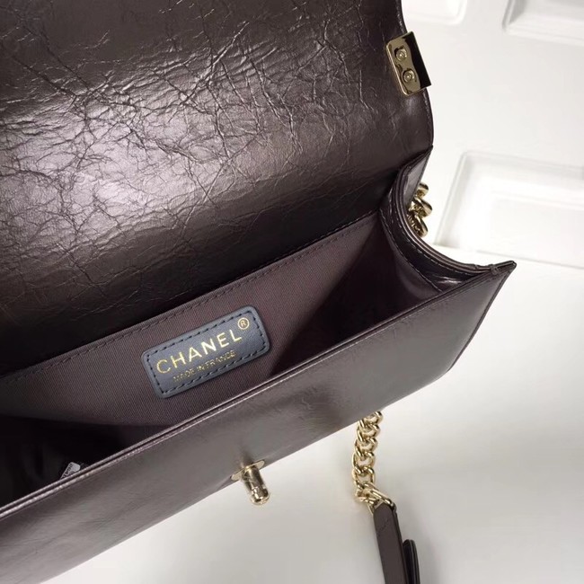 BOY CHANEL Handbag Crumpled Calfskin & Gold-Tone Metal A67086 brown 