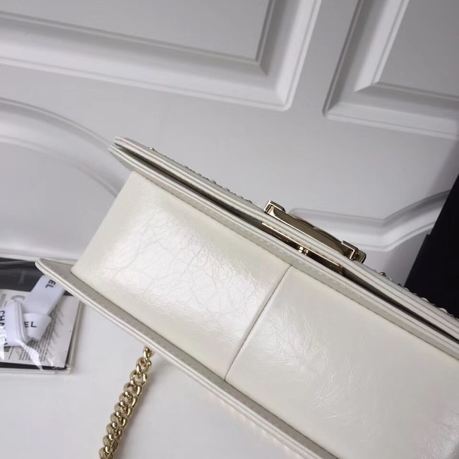 BOY CHANEL Handbag Crumpled Calfskin & Gold-Tone Metal A67086 white 
