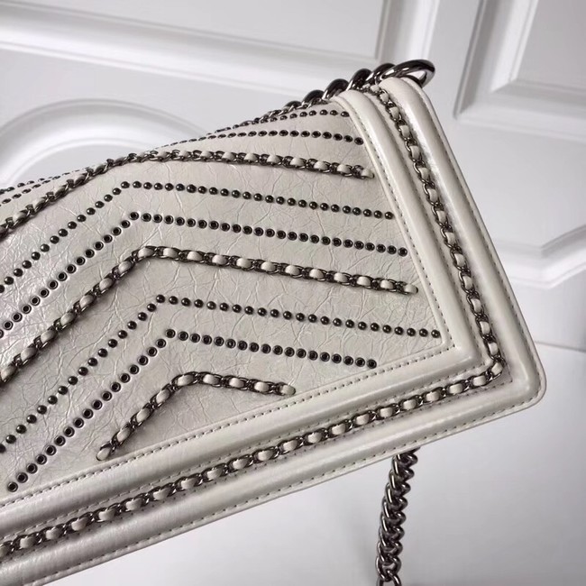 BOY CHANEL Handbag Crumpled Calfskin & silver-Tone Metal A67086 white 