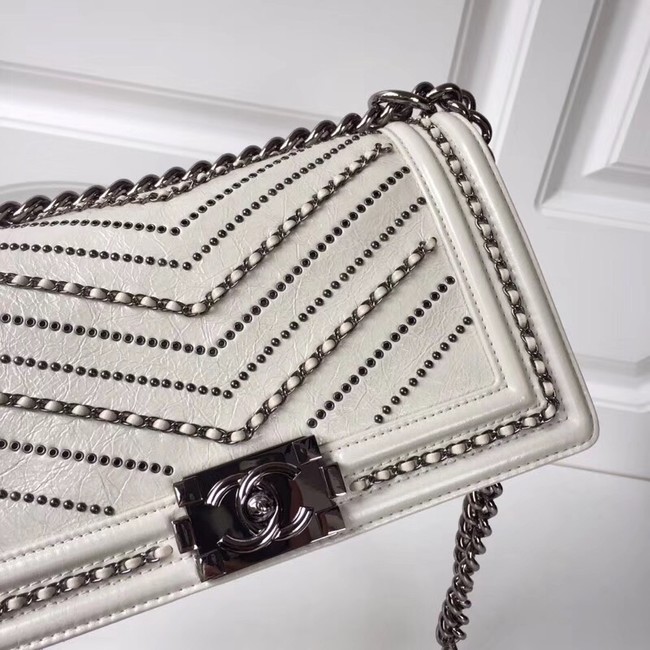 BOY CHANEL Handbag Crumpled Calfskin & silver-Tone Metal A67086 white 