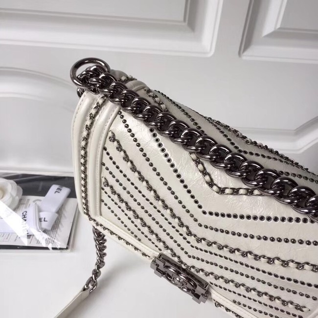 BOY CHANEL Handbag Crumpled Calfskin & silver-Tone Metal A67086 white 