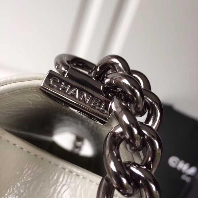 BOY CHANEL Handbag Crumpled Calfskin & silver-Tone Metal A67086 white 