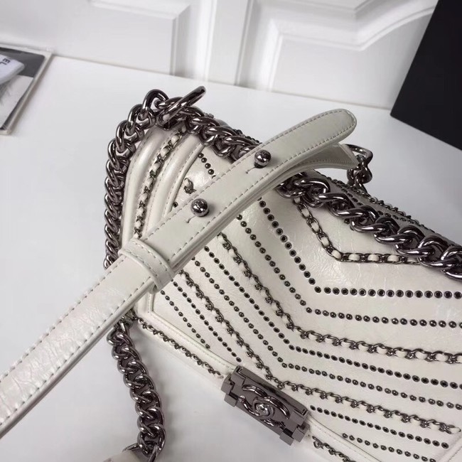 BOY CHANEL Handbag Crumpled Calfskin & silver-Tone Metal A67086 white 