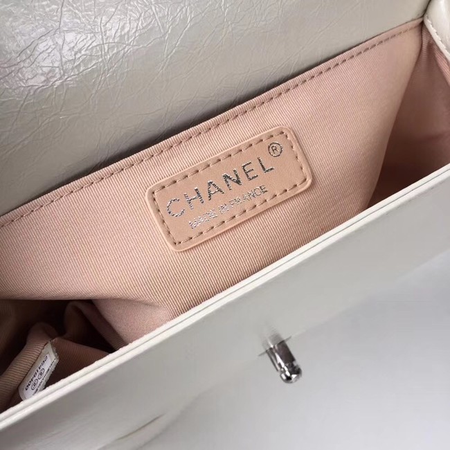 BOY CHANEL Handbag Crumpled Calfskin & silver-Tone Metal A67086 white 