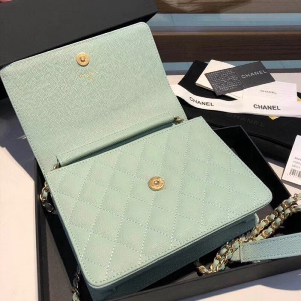 Chanel Grained Calfskin Boy Square Wallet on Chain WOC Jade 2018 Collection