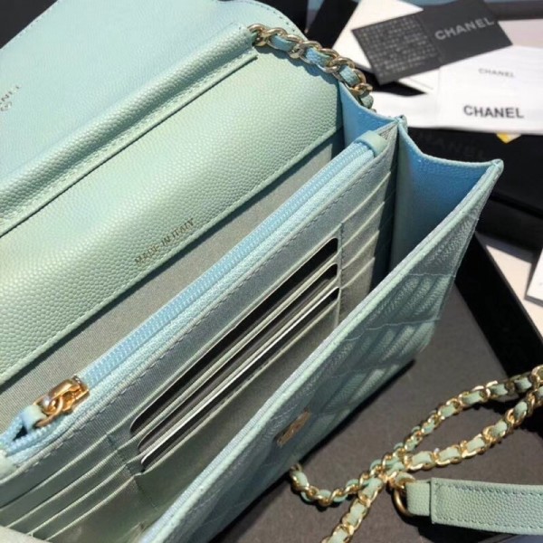 Chanel Grained Calfskin Boy Square Wallet on Chain WOC Jade 2018 Collection