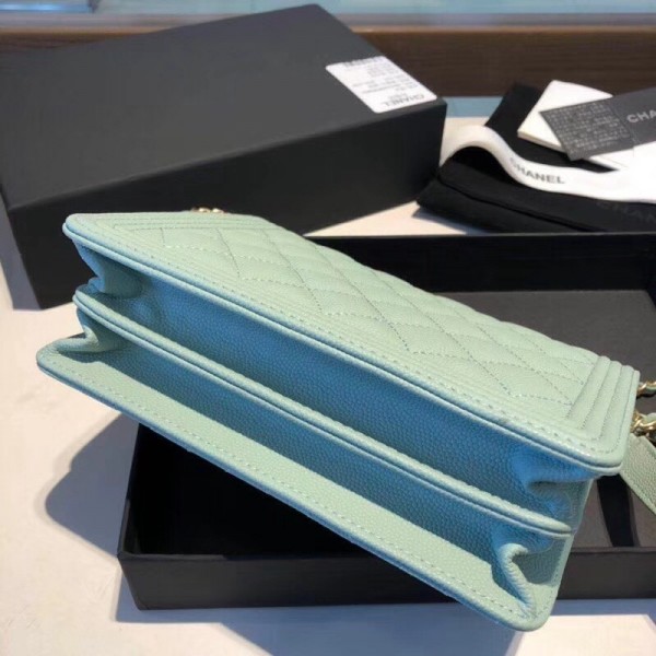 Chanel Grained Calfskin Boy Square Wallet on Chain WOC Jade 2018 Collection