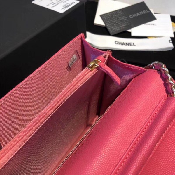 Chanel Grained Calfskin Boy Square Wallet on Chain WOC Rosy 2018 Collection