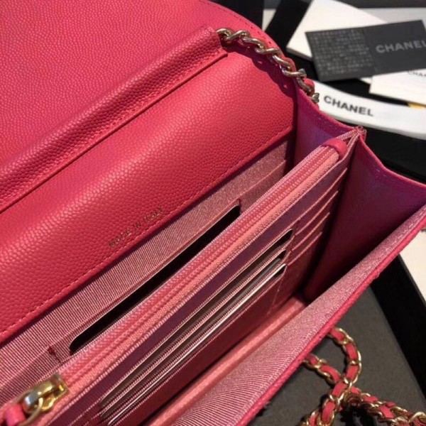 Chanel Grained Calfskin Boy Square Wallet on Chain WOC Rosy 2018 Collection